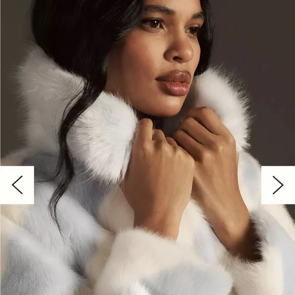 Anthropologie Maeve Elegant White and Blue Faux Fur Collared Coat - Picture 4 of 8